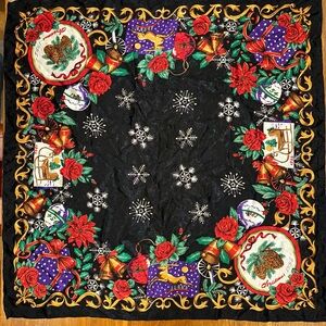 Festive Black and Red Scarf with Holiday Motifs multiple dates 1995 & earlier